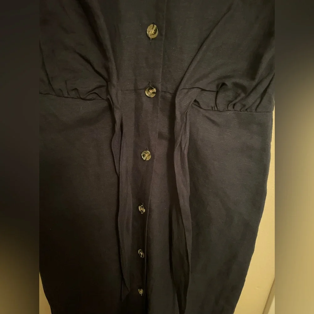 Witchery navy front tie linen midi navy dress size 10